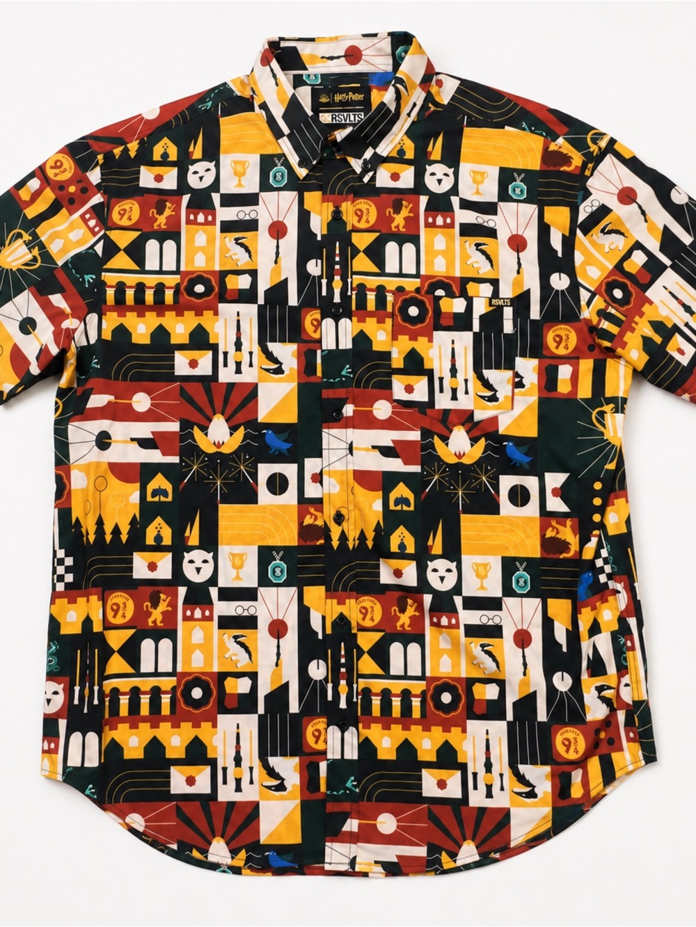 RSVLTS Harry Potter KUNUFLEX Button Up Shirt 2XL Hogwarts Icons Geometric